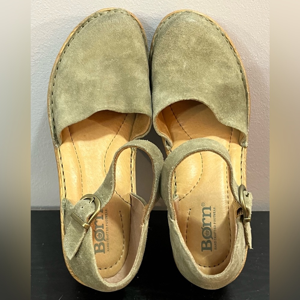 Women's Green Born Nellie Mary Jane Suede Wedge Clogs Size 6 - Picture 8 of 11